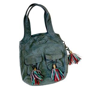 Jazmin Chebar Chic Green Shoulder Slouchy Bag Colorful Tassels Lagenlook